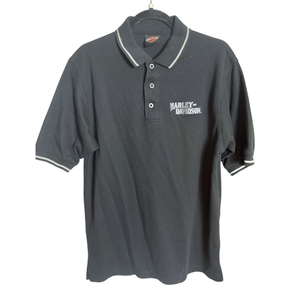 Vintage Harley Davidson Black‎ Short Sleeve Polo Shirt Embroidered Logo Size XL